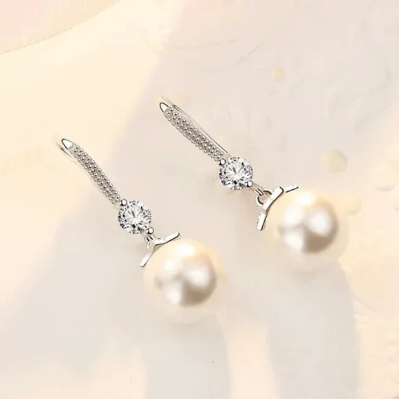 925 Sterling silver Pretty crystal pearl earrings for women fashion desi… - Picture 3 of 6